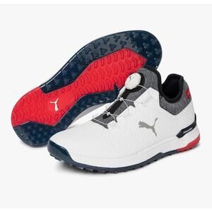 Puma Adptfoam Alphacat Men’s Golf Shoes-White/Navy/Red-Size 12 NIB